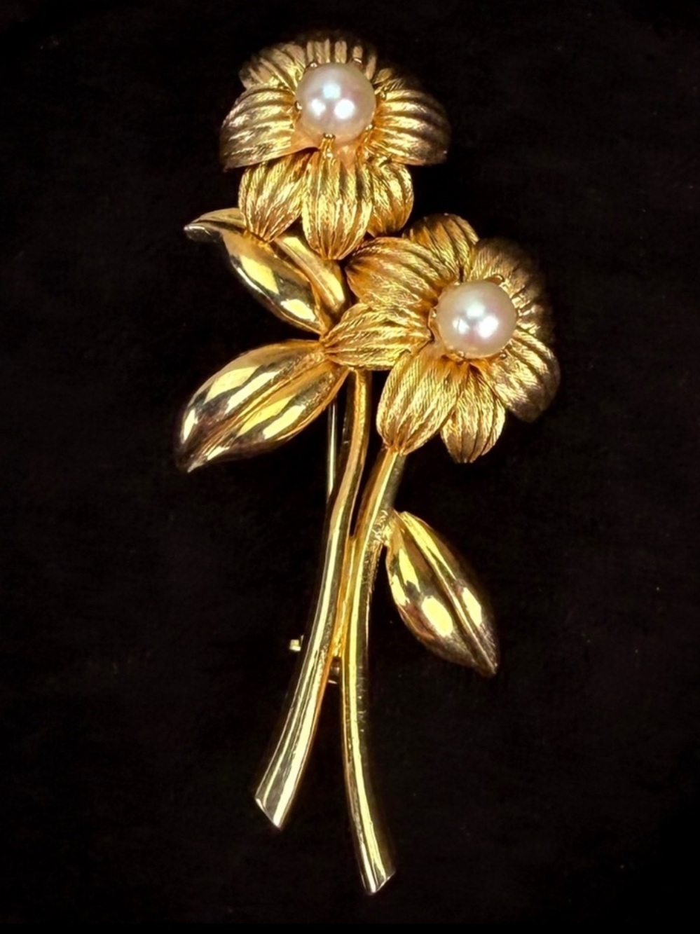 Vintage Brooks Goldtone Faux Pearl Floral Brooch Signed Flower Pin